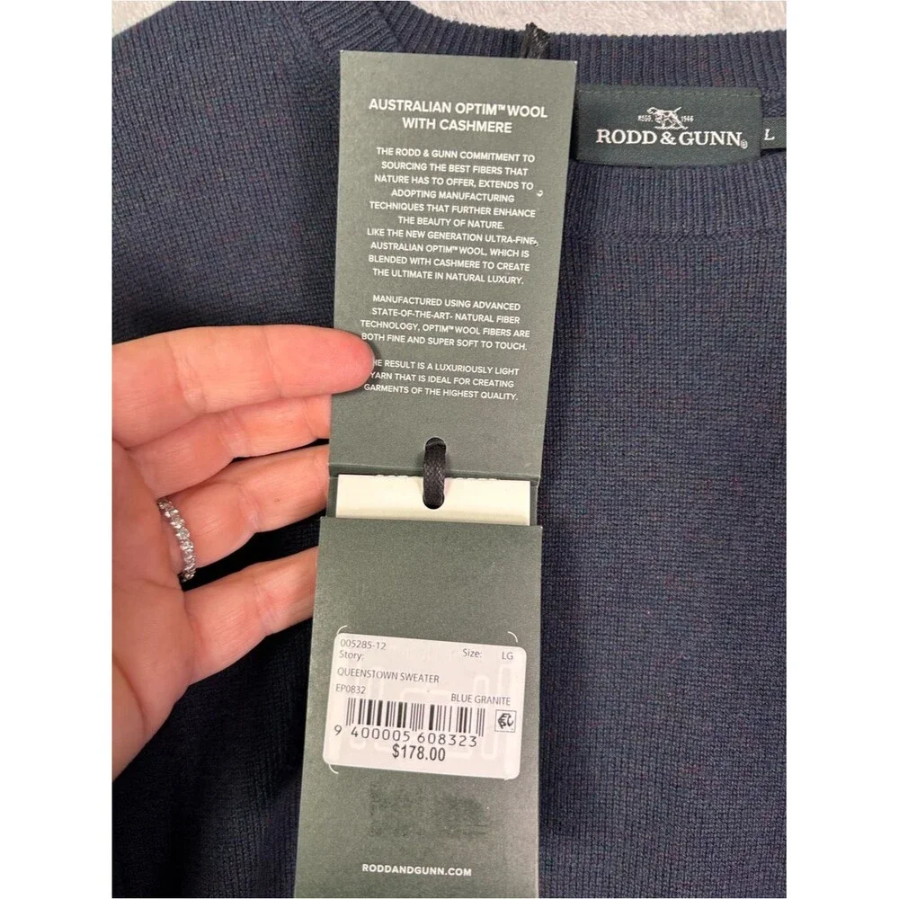 NWT Rodd & Gunn Navy Men’s Cashmere Wool Blend Sweater Size Large